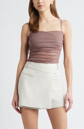 Open Edit Ruched Mesh Camisole In Pink