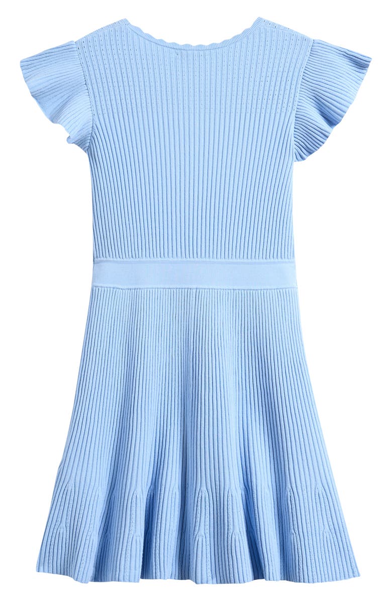 Reiss Kids' Miriam Flutter Sleeve Rib Dress, Alternate, color, Pale Blue