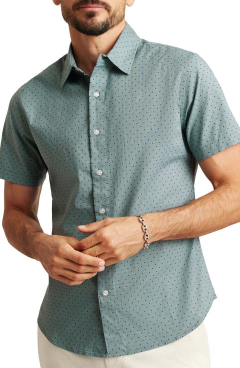 Riviera Slim Fit Dot Stretch Short Sleeve Button-Up Shirt