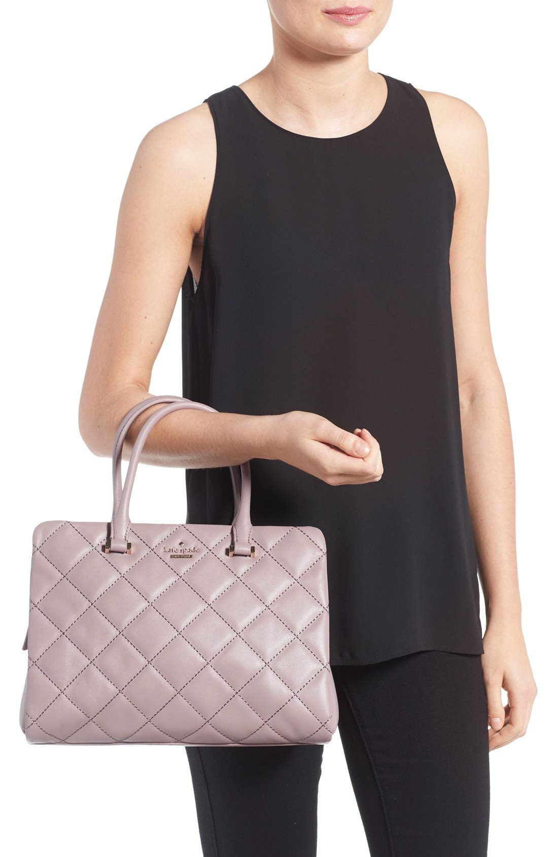 Kate Spade New York emerson place - olivera quilted leather satchel, Alternate, color, Porcini