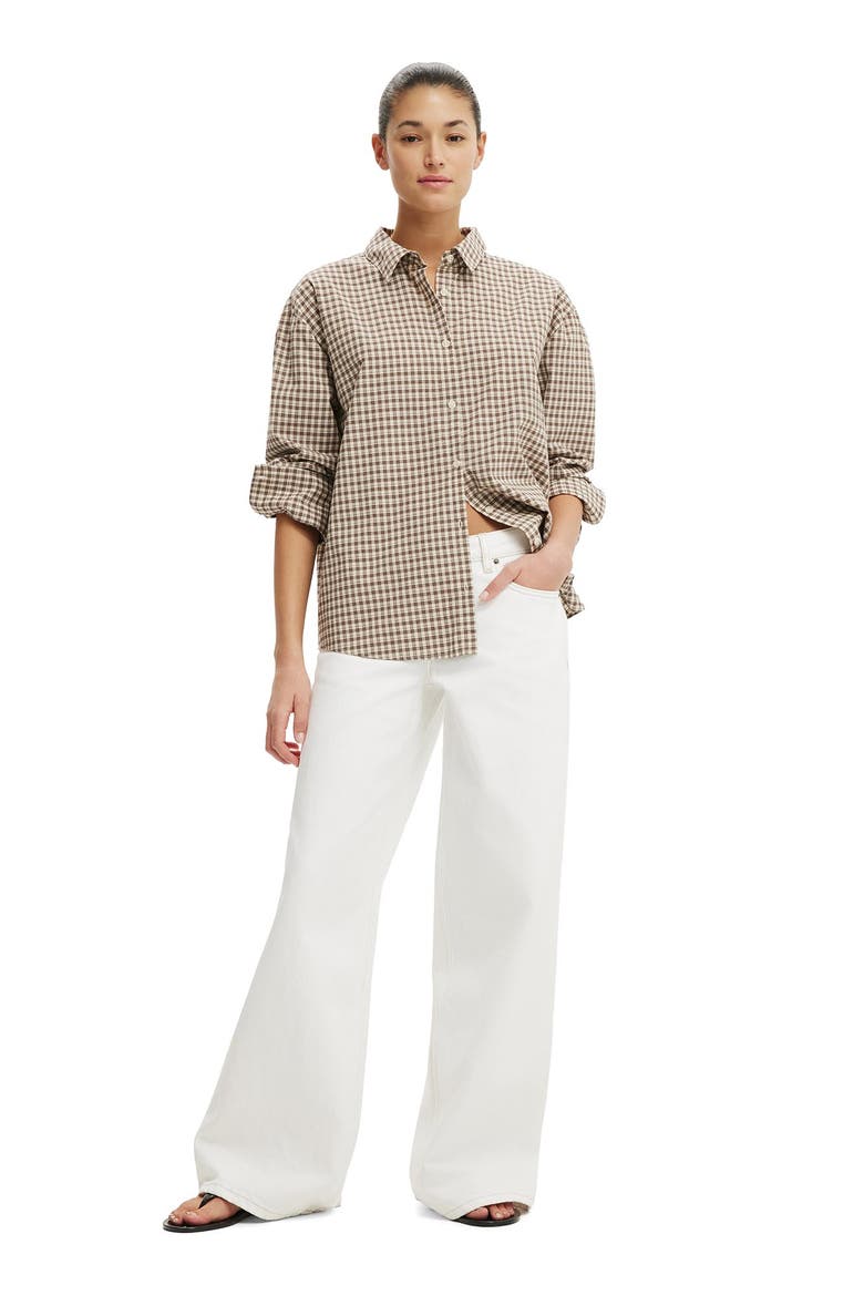 Women's Sloane Oversized Shirt, Alternate, color, Micro Check Honey Beige Rich