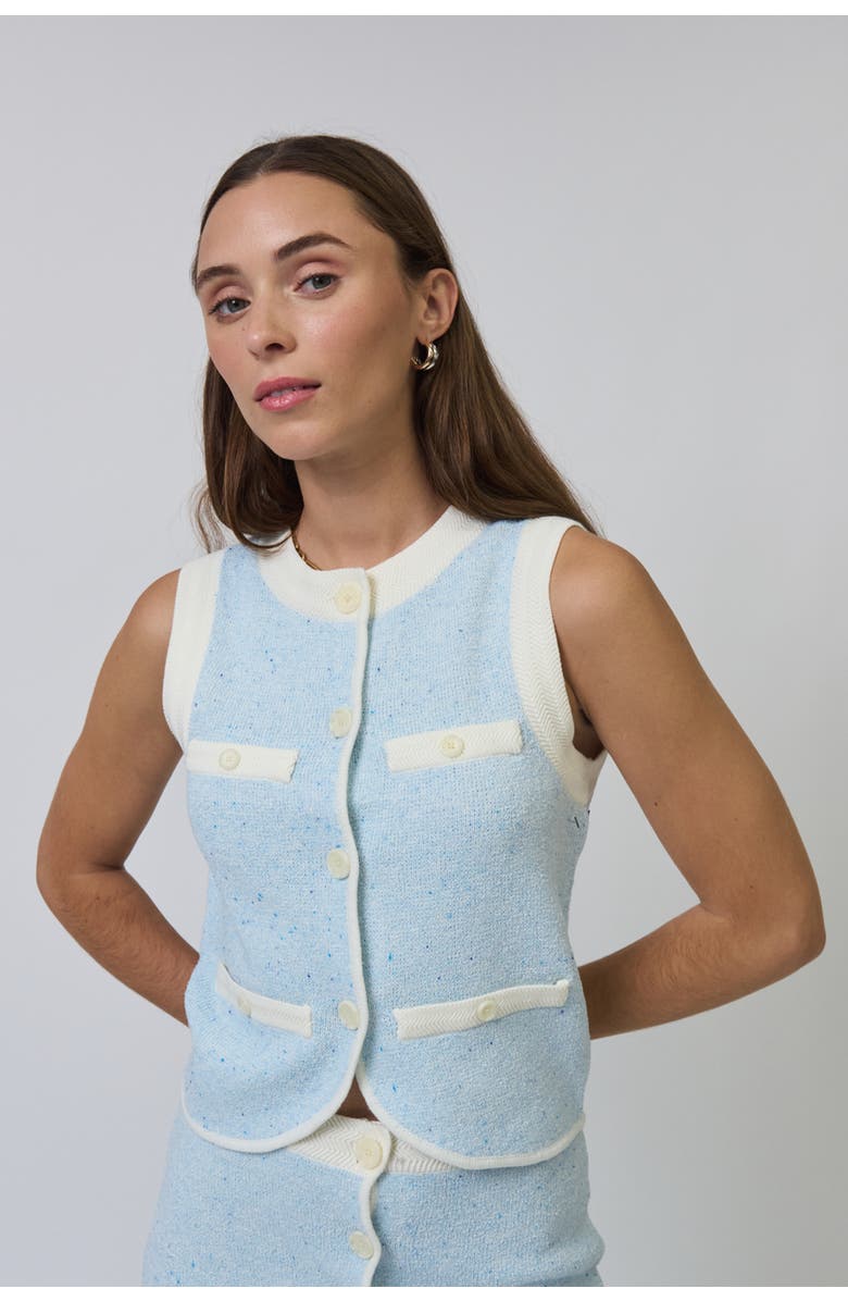 Central Park West Celeste Tweed Yarn Vest, Main, color, Blue