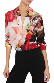 Alice + Olivia Willa Floral Silk Button-Up Shirt