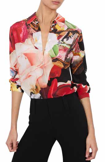Alice + Olivia Willa Floral Silk Button-Up Shirt