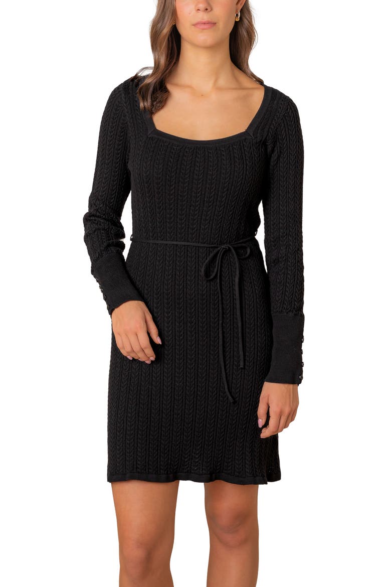 Organic Square Neck Cable Sweater Dress, Main, color, Black