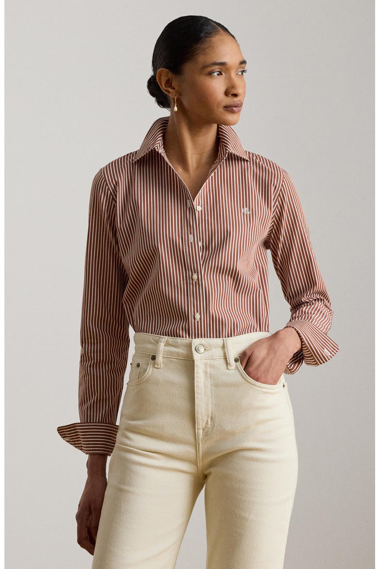 Classic Fit Stripe Cotton Broadcloth Button-Up Shirt, Alternate, color, RED TERRACOTTA/ WHITE