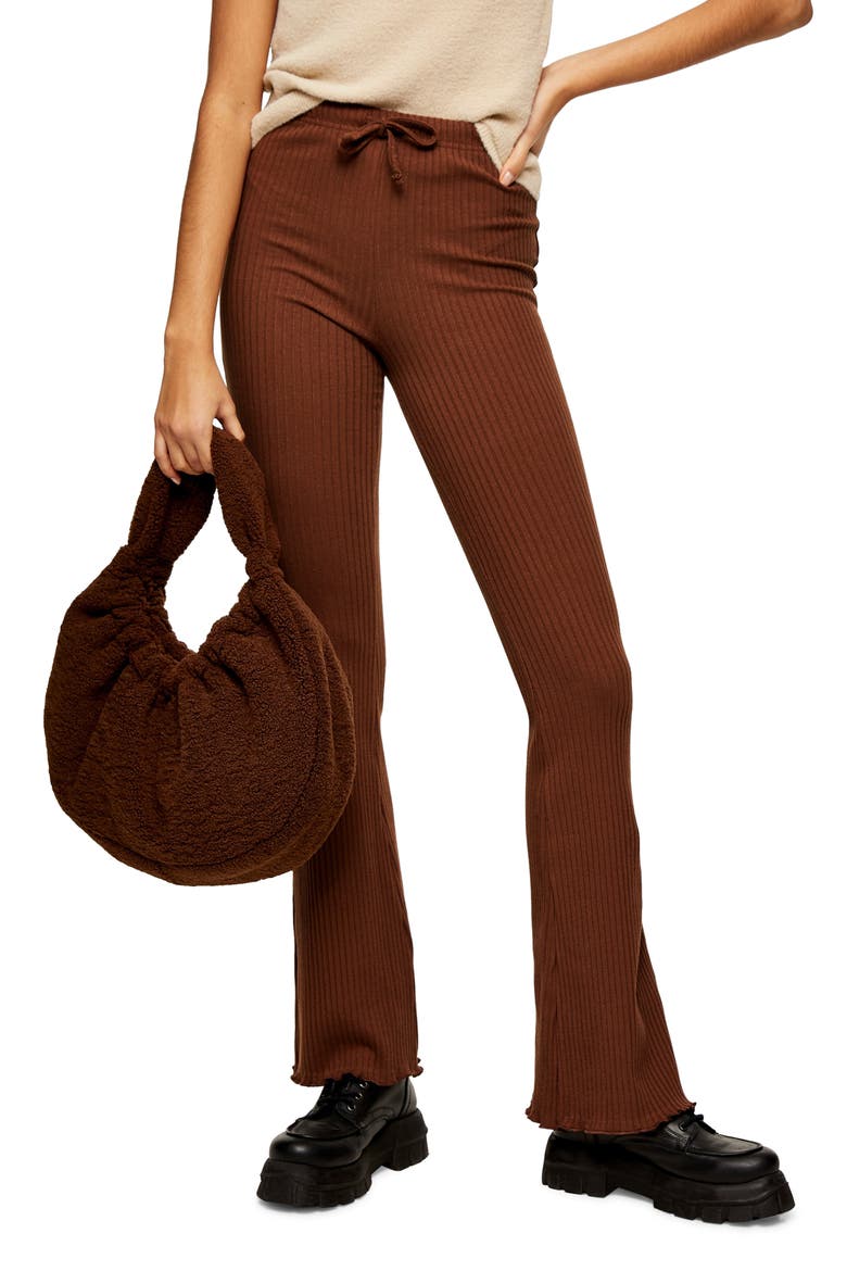 Ribbed Wide Leg Pants, Main, color, DARK BROWN
