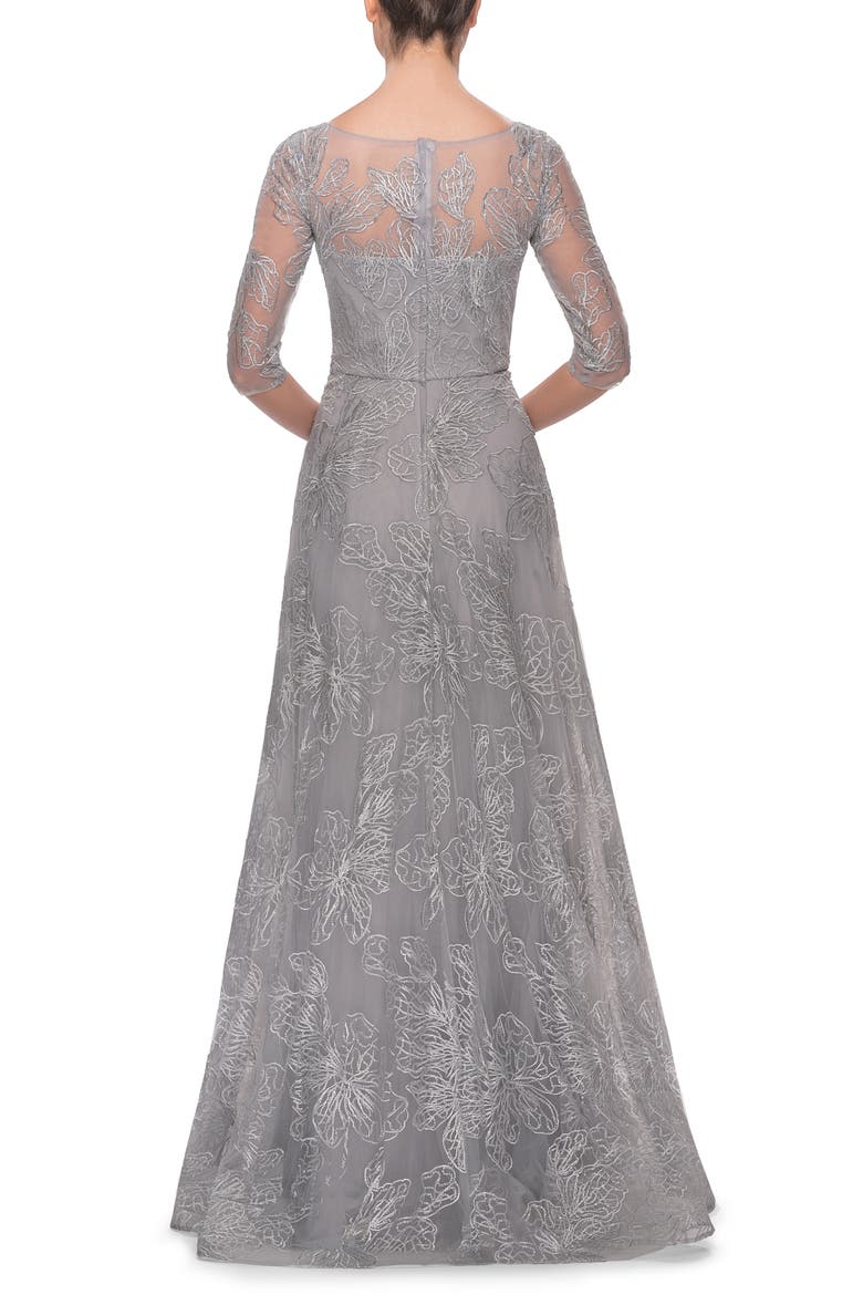 Sequin Embroidered A-Line Gown, Alternate, color, SILVER