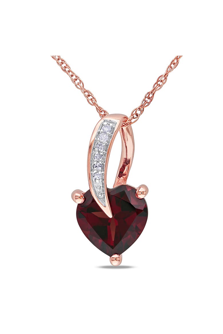 Gemstone & Diamond Swirl Heart Necklace 10K, Main, color, Garnet