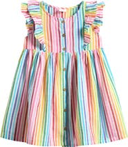 NEXT Kids' Rainbow Stripe Flutter Sleeve Dress