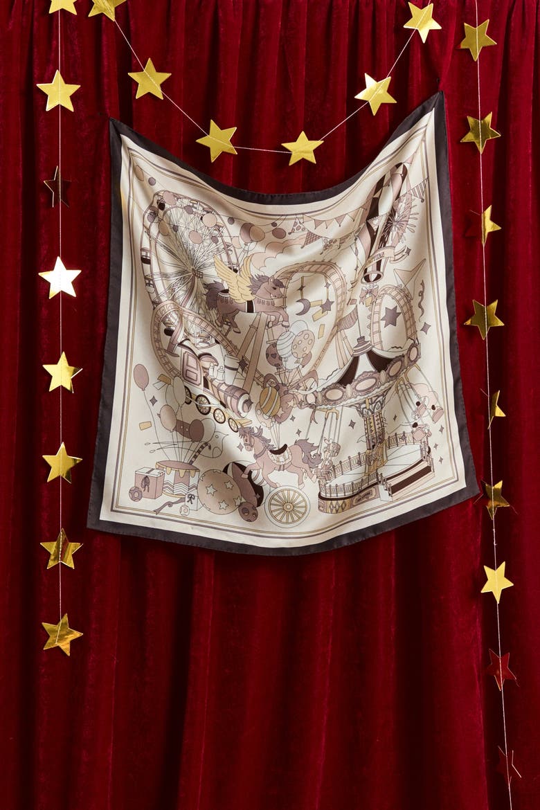 "Pop Pony" Silk Twill Bandana Scarf, Alternate, color, Chocolate