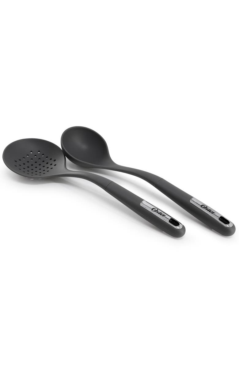 OSTER Ridgecrest 2 Piece Silicone Kitchen Tool Skimmer and Ladle Set, Alternate, color, Gray