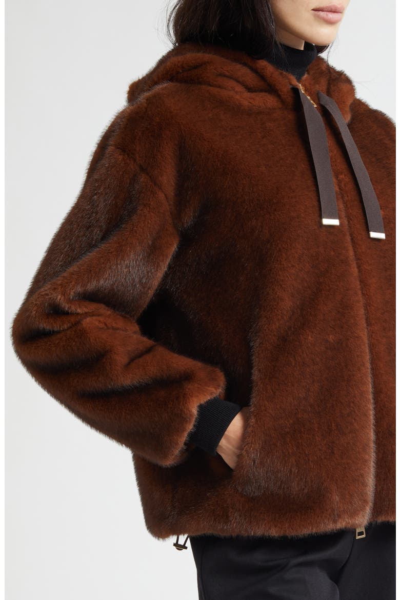 Mink Faux Fur Hooded Blouson Jacket, Alternate, color, CHOCOLATE