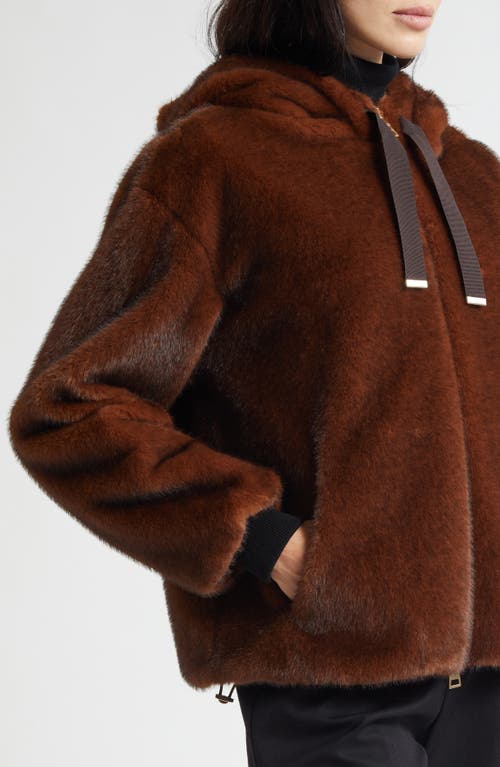 Herno Faux Fur Drawstring Hooded Bomber Jacket In Brown