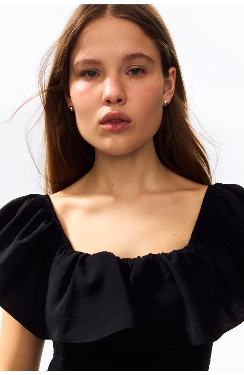 H&M Flounced Off-the-shoulder Dress, Alternate, color, Black