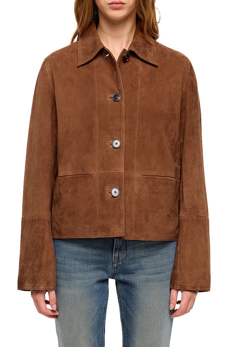 Lessa Suede Leather Jacket, Main, color, COGNAC