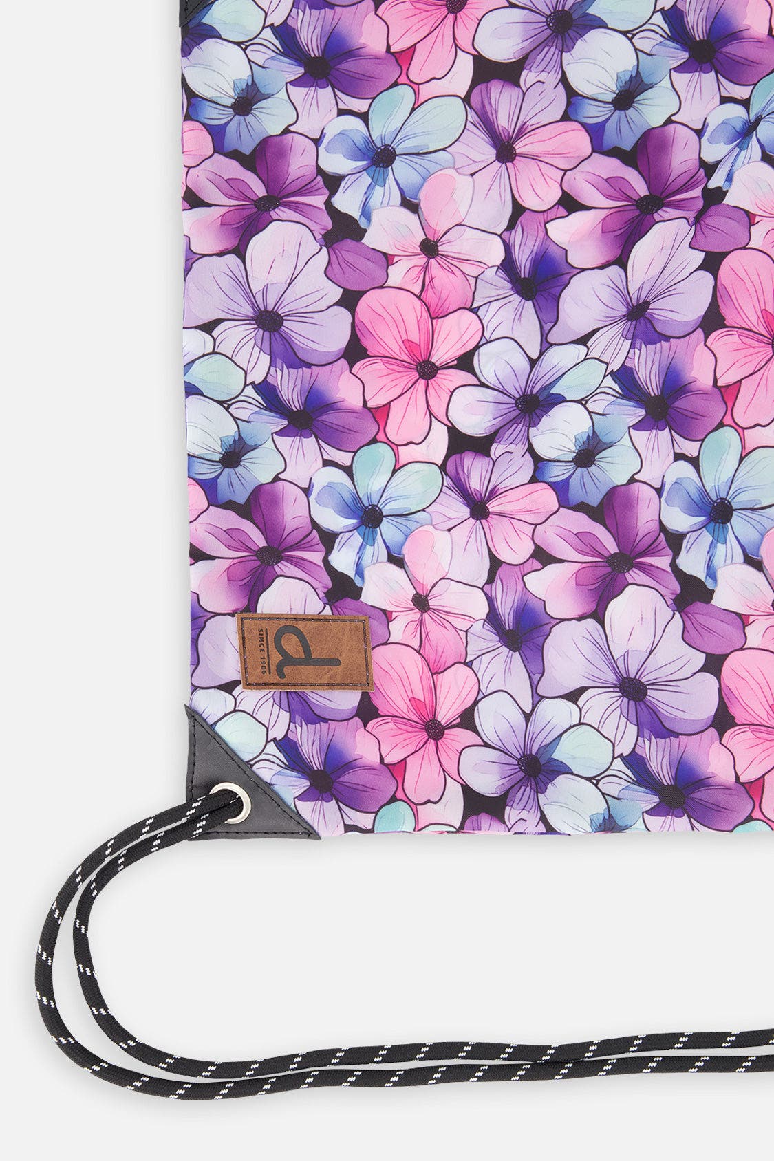 Drawstring Bag, Alternate, color, Black Floral Print