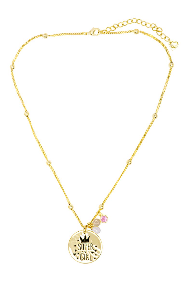 Kids' Super Girl Pendant Necklace, Alternate, color, GOLD