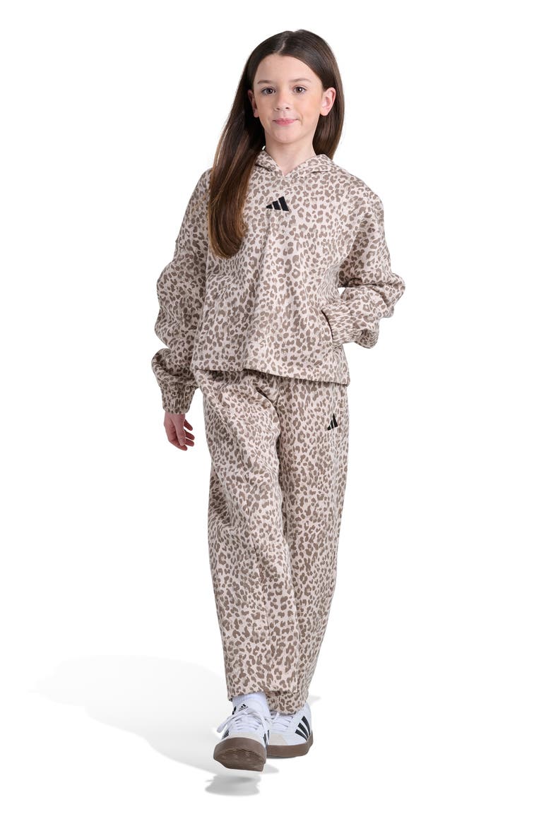 Kids' Animal Print Barrel Leg Fleece Pants, Alternate, color, MEDIUM BEIGE