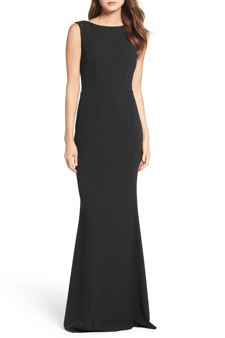 Vionnet Drape Back Crepe Gown, Main, color, BLACK