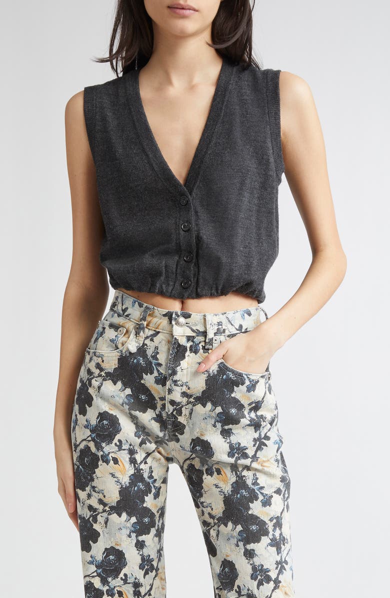 R13 Balloon Bubble Hem Merino Wool Sweater Vest, Main, color, Charcoal