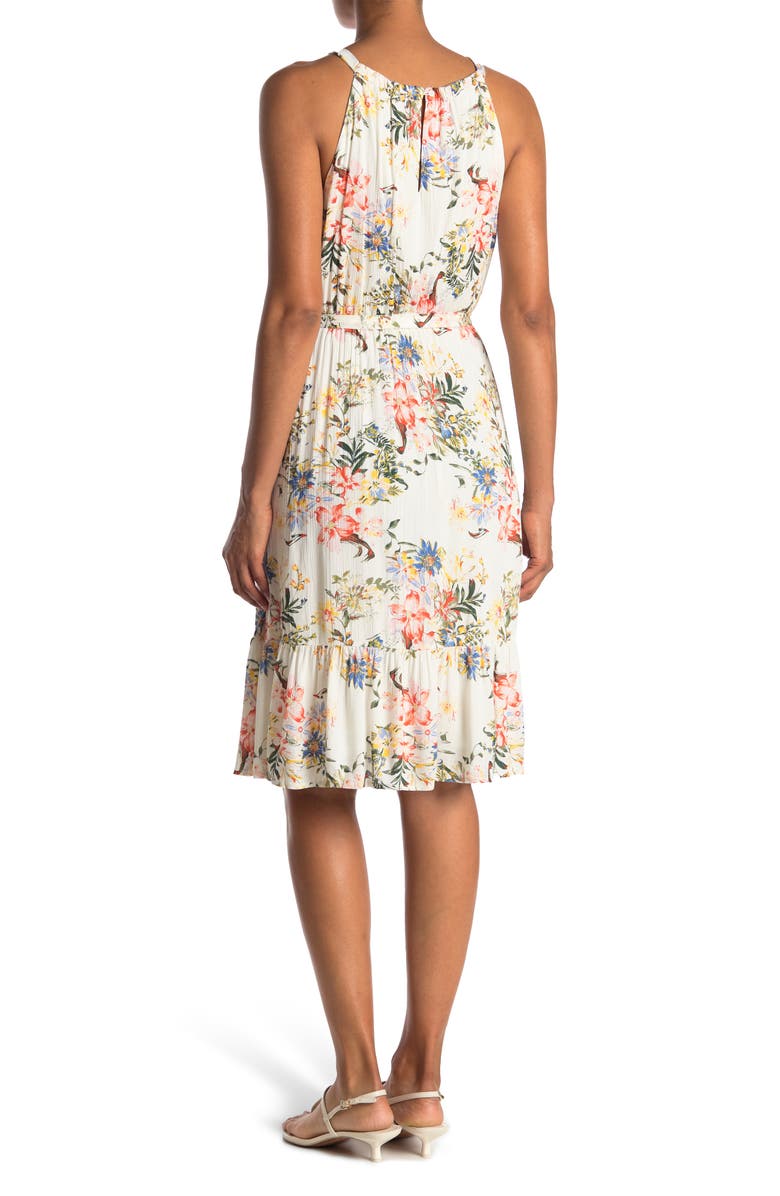 Collective Concepts Halter Floral Print Ruffle Hem Midi Dress, Alternate, color, 