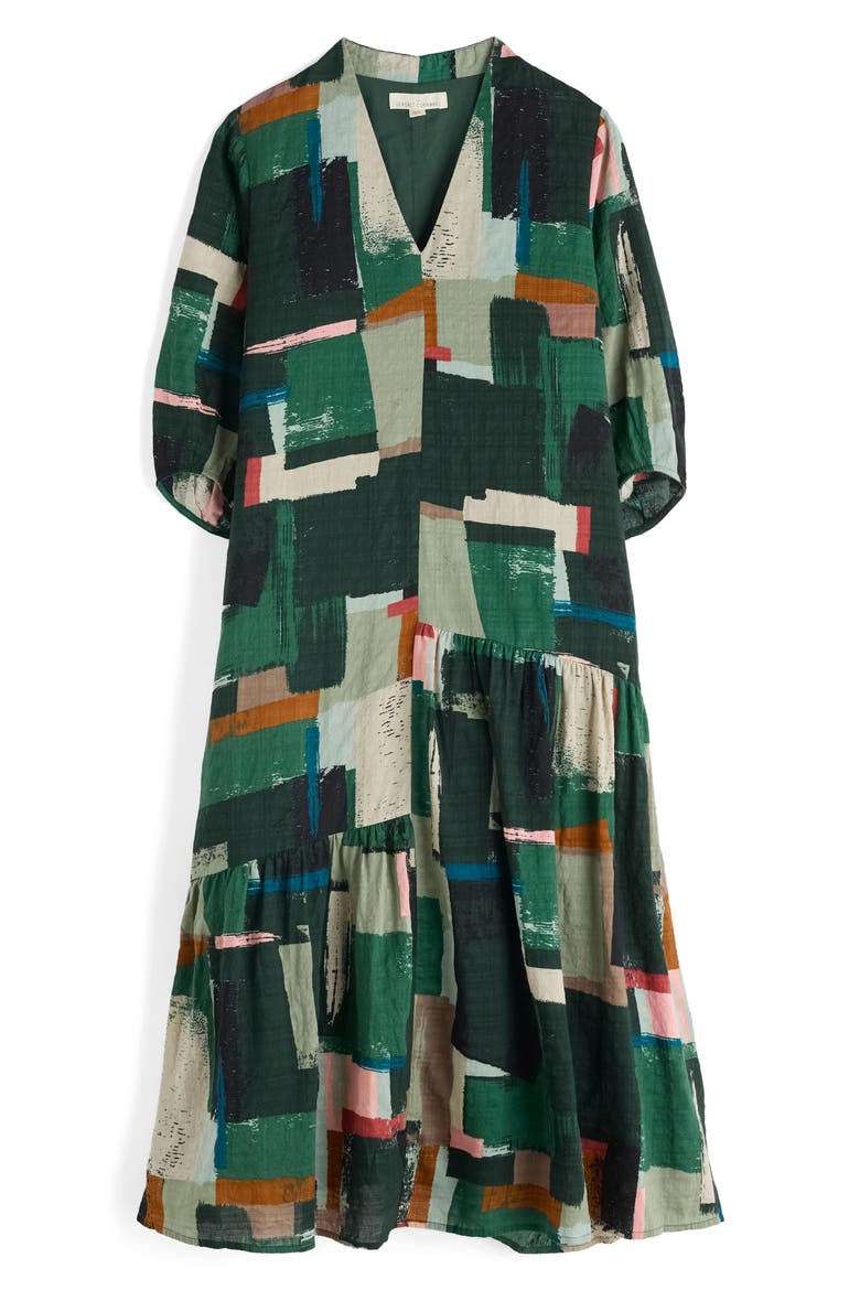 Windblown Geo Print Organic Cotton Blend Midi Dress, Main, color, AERIAL FIELD COPPICE