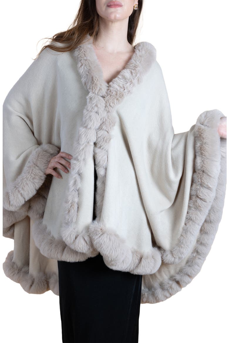 Faux Fur Trim Cape, Main, color, IVORY