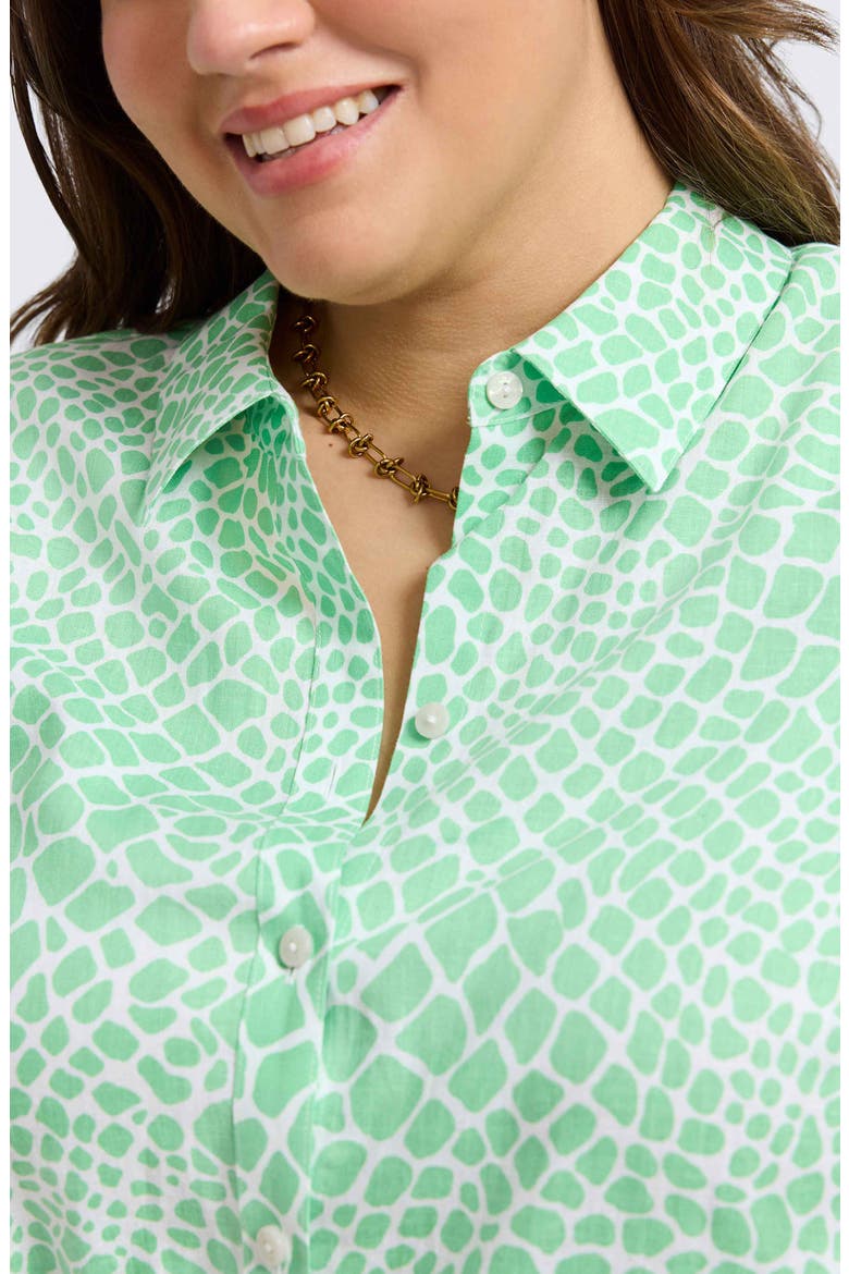Abby Belted Linen Blend Shirtdress, Alternate, color, NEW LEAF/ WHITE