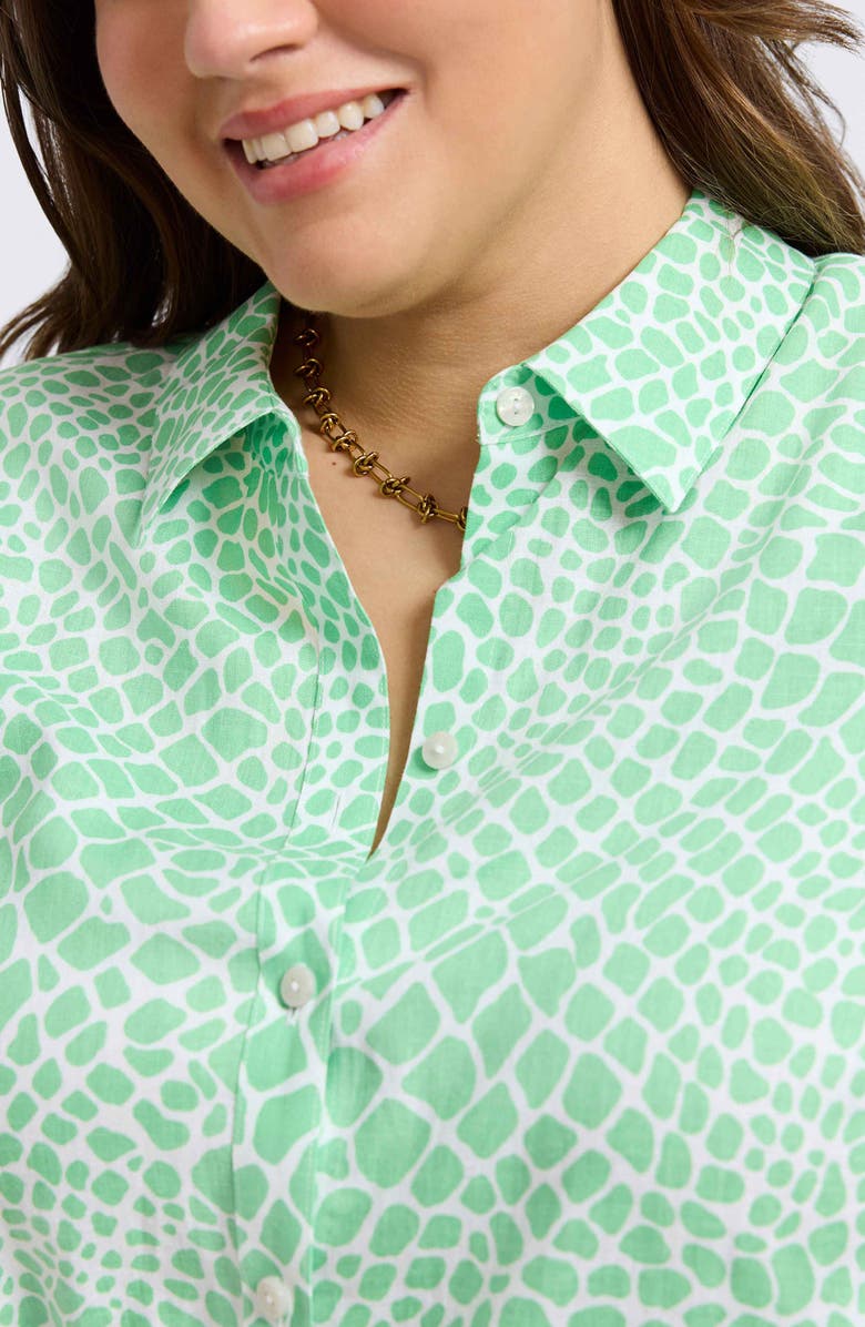 Foxcroft Abby Belted Linen Blend Shirtdress, Alternate, color, New Leaf/ White