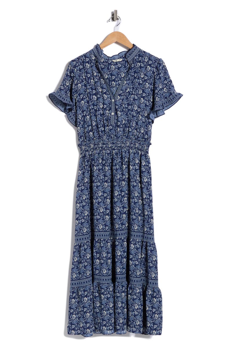 MAX STUDIO Flutter Sleeve Tiered Maxi Dress, Alternate, color, Navy