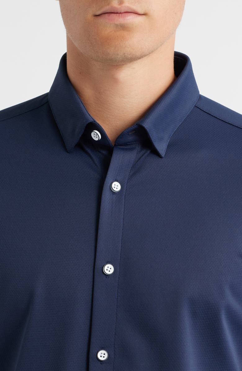 Mizzen+Main Halyard Trim Fit Short Sleeve Performance Button-Up Shirt, Alternate, color, Navy