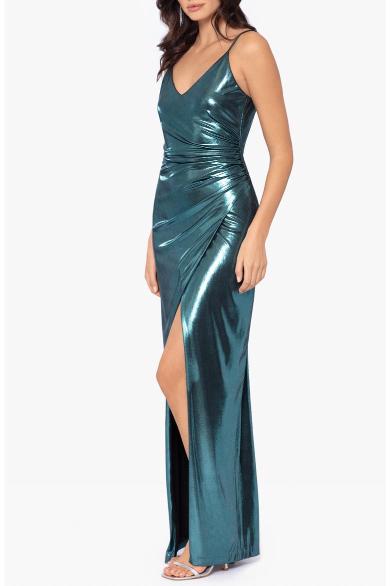Ruched Lamé Sheath Gown, Alternate, color, BLACK/ BLUE