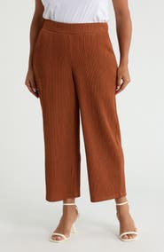 Anne Klein Crinkle Pull-On Ankle Wide Leg Pants
