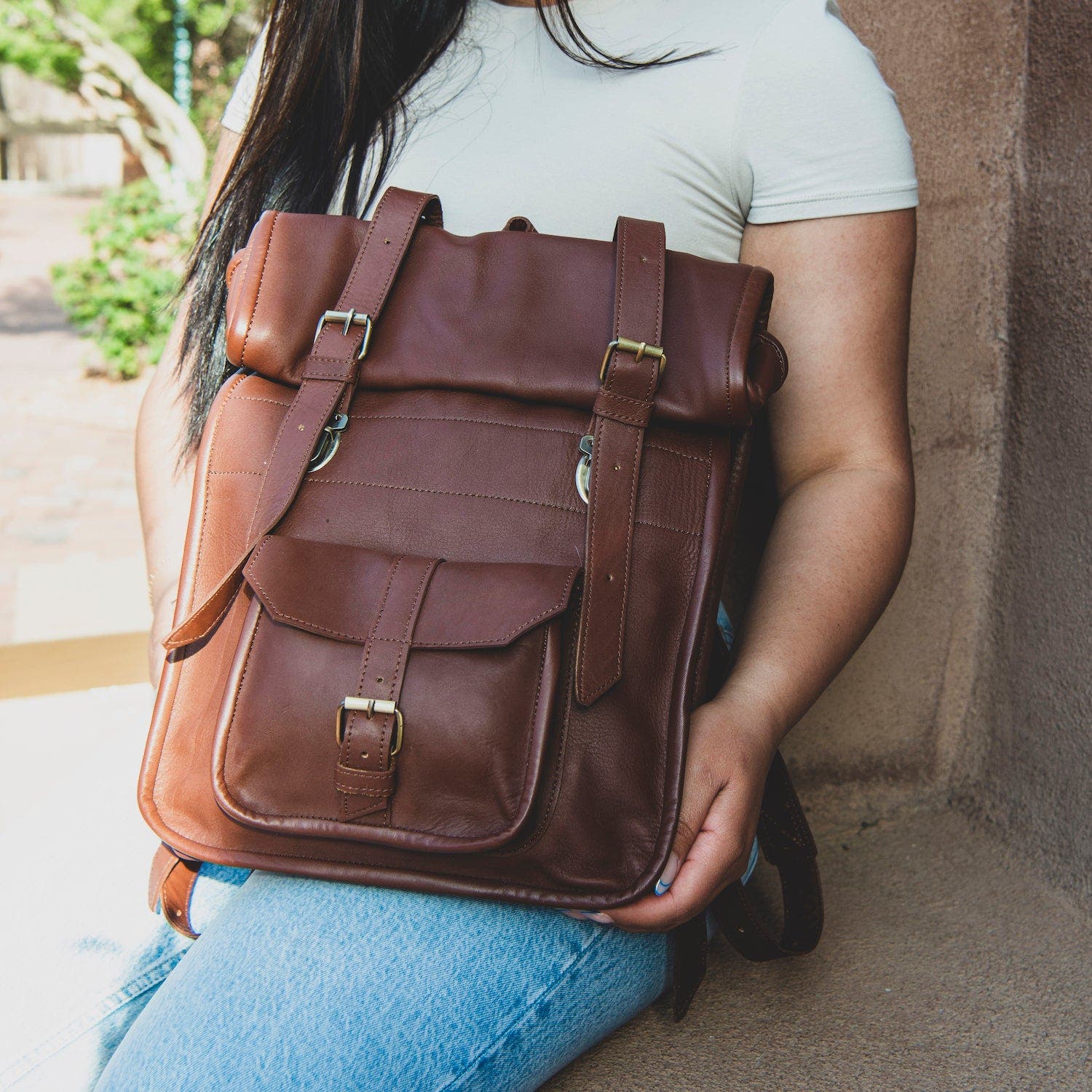 Amasouk Adventurer Leather Rolltop Backpack, Alternate, color, Chestnut