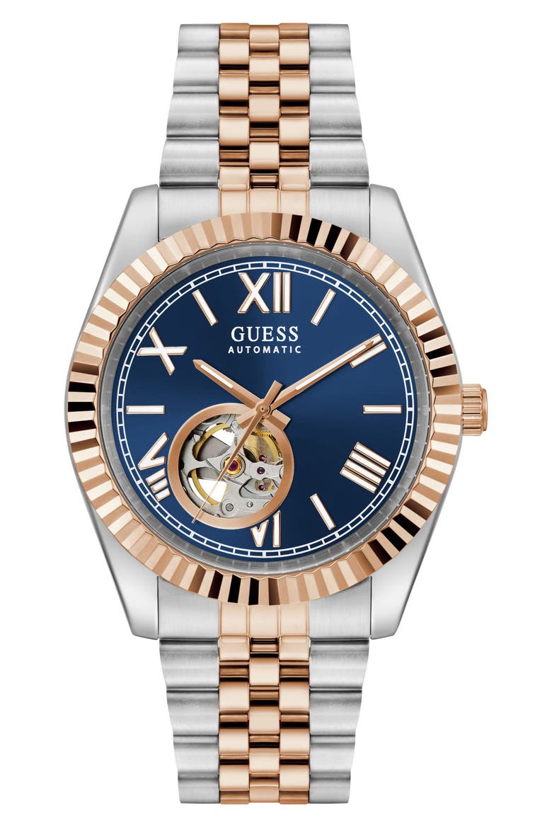 Open Heart Two-Tone Automatic Bracelet Watch, 42mm, Main, color, 2-TONE/ BLUE