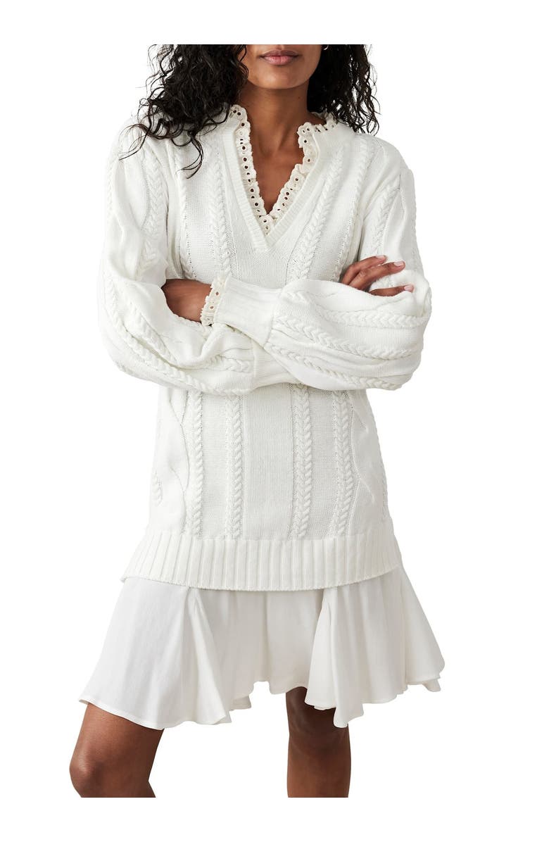 MINT VELVET Cable Knit Gathered Hem Mini Dress, Alternate, color, Ivory