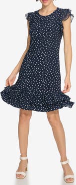 Tommy Hilfiger Chiffon Flutter Sleeve Dress