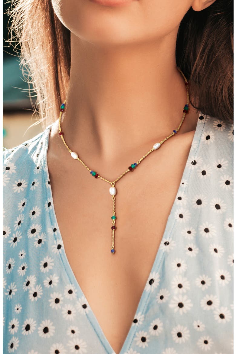 Cultured Freshwater Pearl Lariat Necklace, Alternate, color, GOLD MULTI