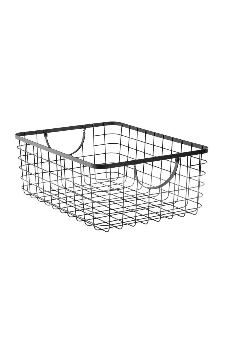 mDesign iDesign Metal Pantry Basket with Handles for Kitchen - Matte Black, Main, color, Black