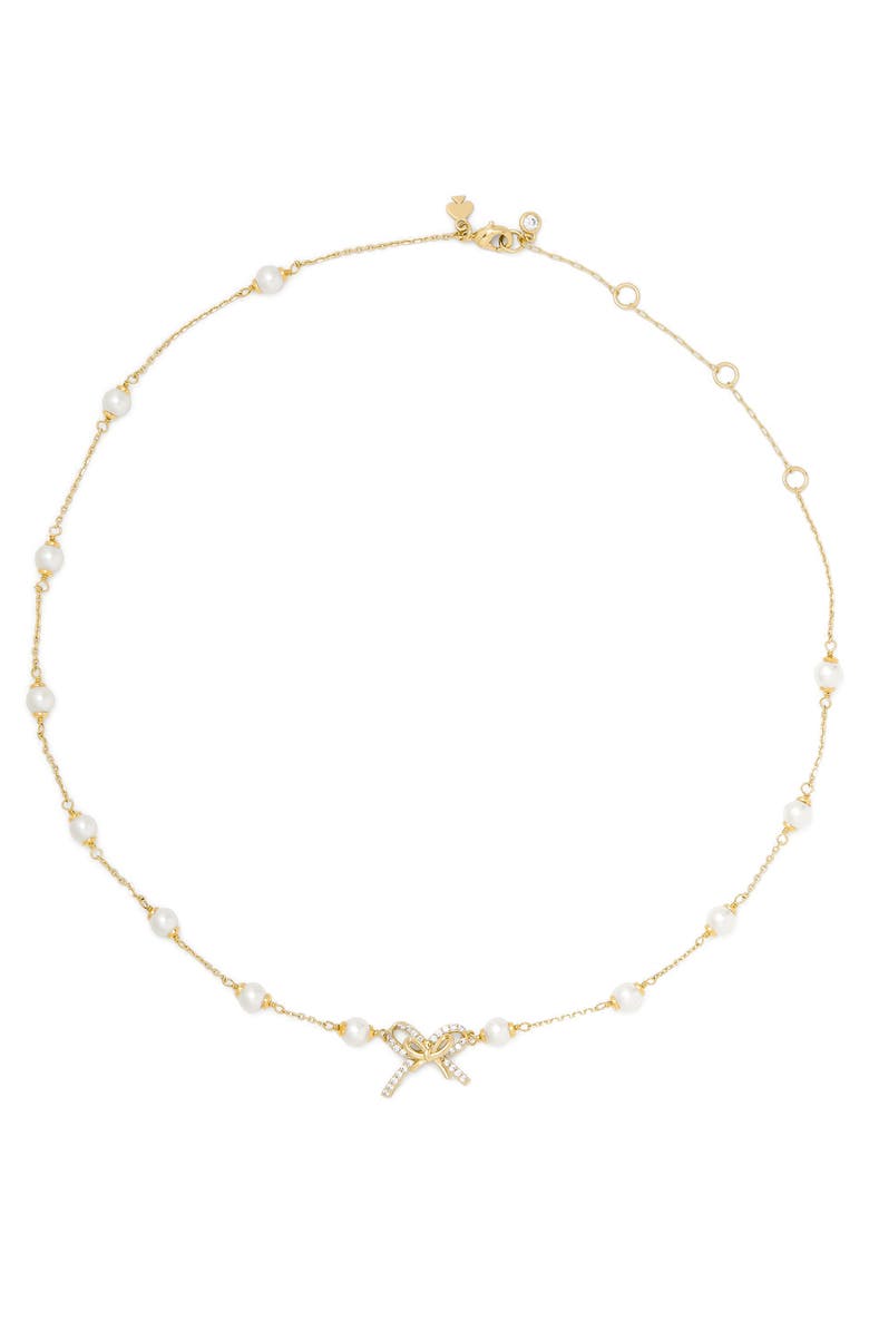 Kate Spade New York pavé bow faux pearl necklace, Alternate, color, Cream/ Gold