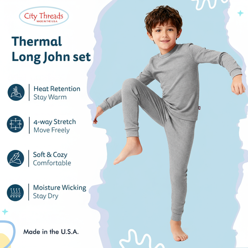 City Threads Boys Soft & Cozy Thermal Long Johns 2-piece Set In Blue