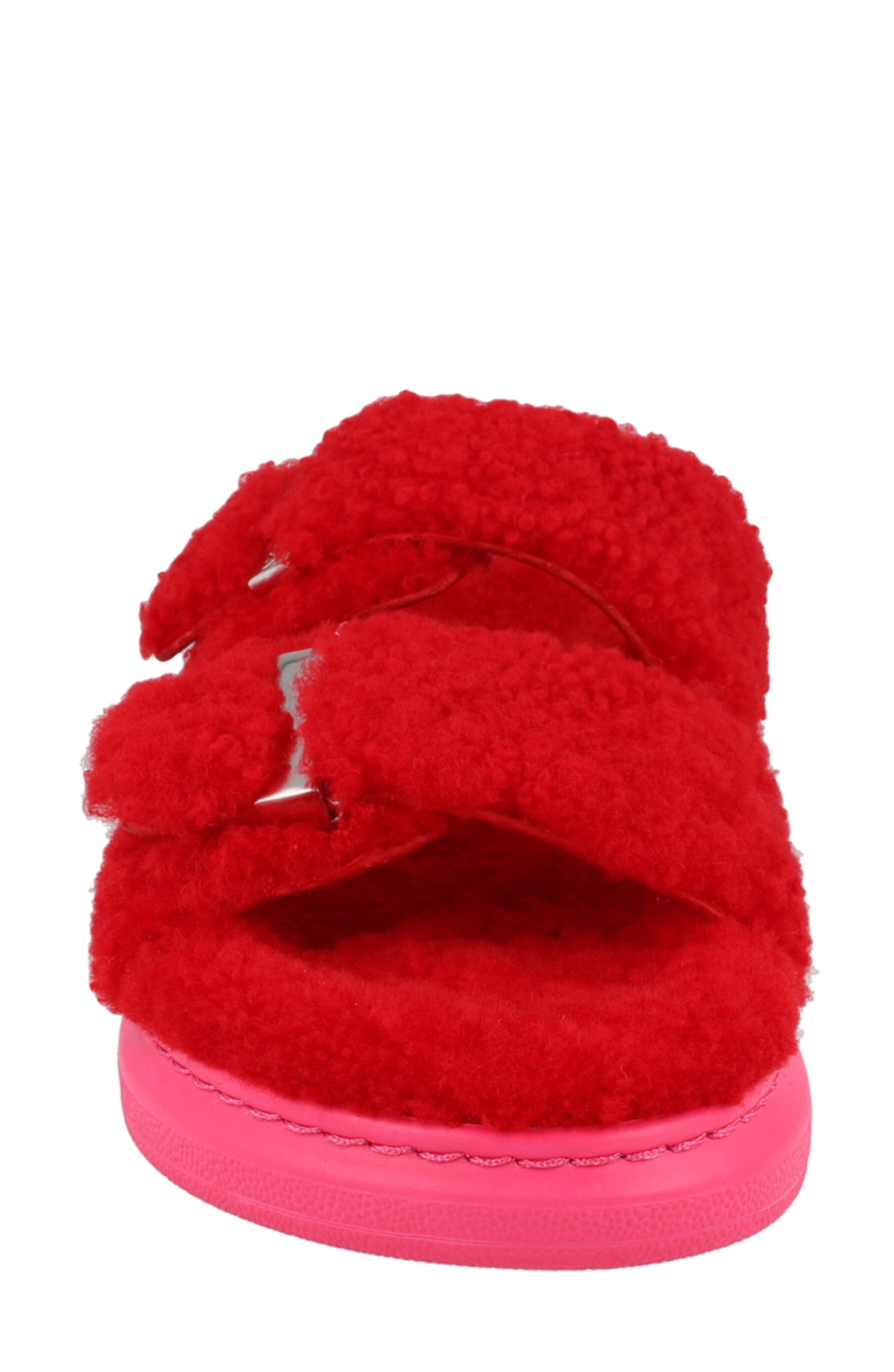 McQueen Genuine Shearling Slide Sandal, Alternate, color, Red Pink Silver