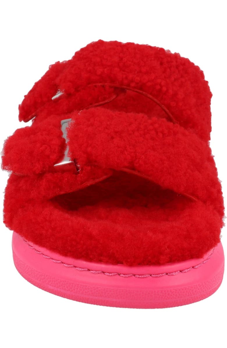 McQueen Genuine Shearling Slide Sandal, Alternate, color, Red Pink Silver