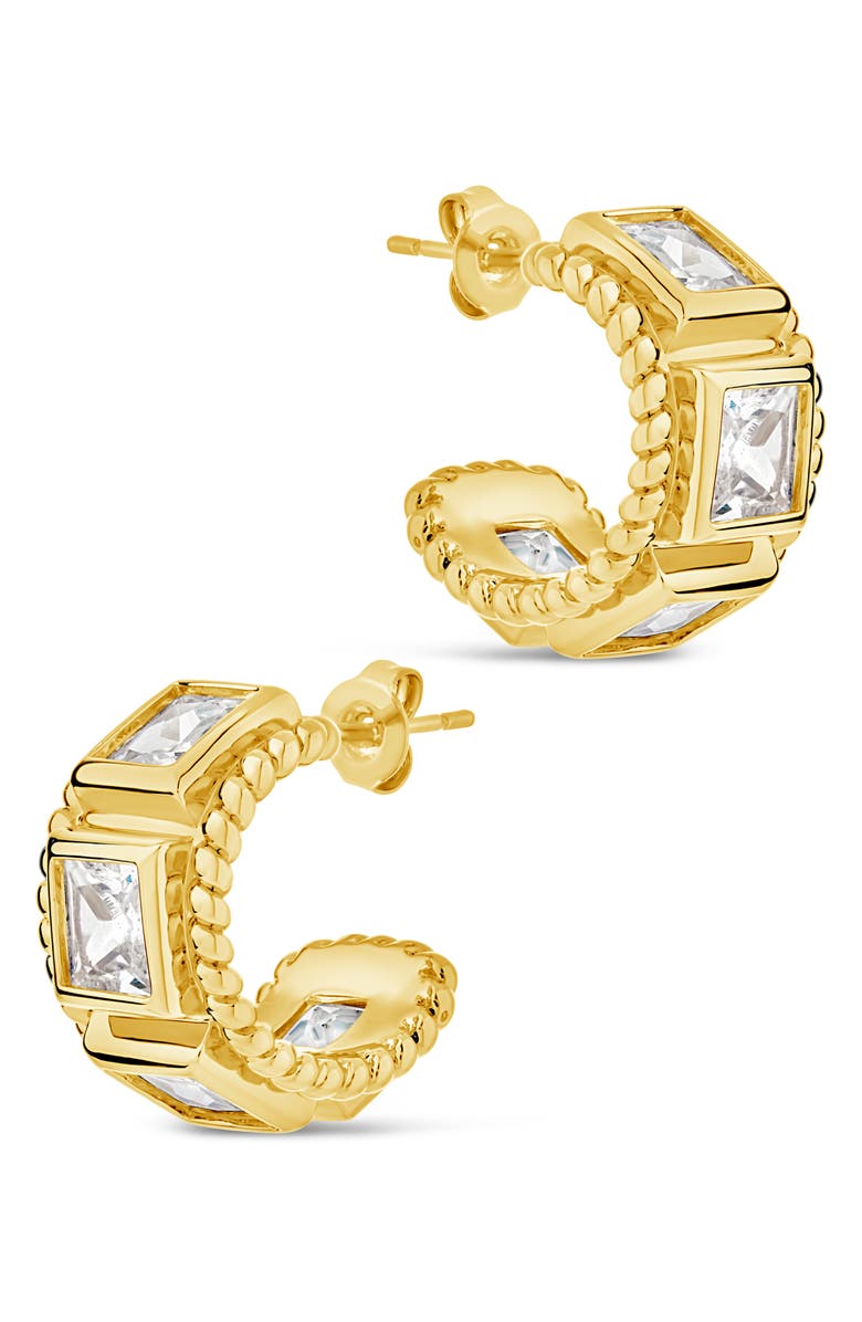 Sterling Forever Cassia Cubic Zirconia Huggie Hoop Earrings, Alternate, color, Gold