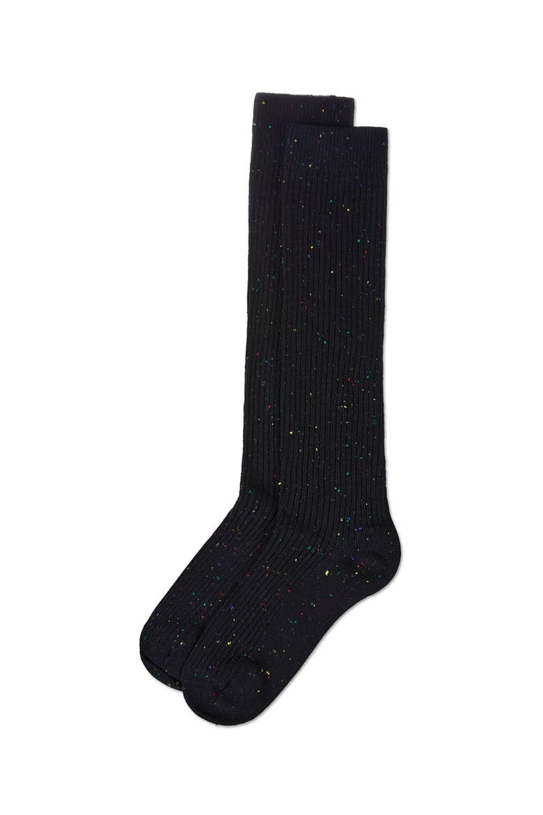 Thin Ribbed Speckled Knee High, Alternate, color, Black
