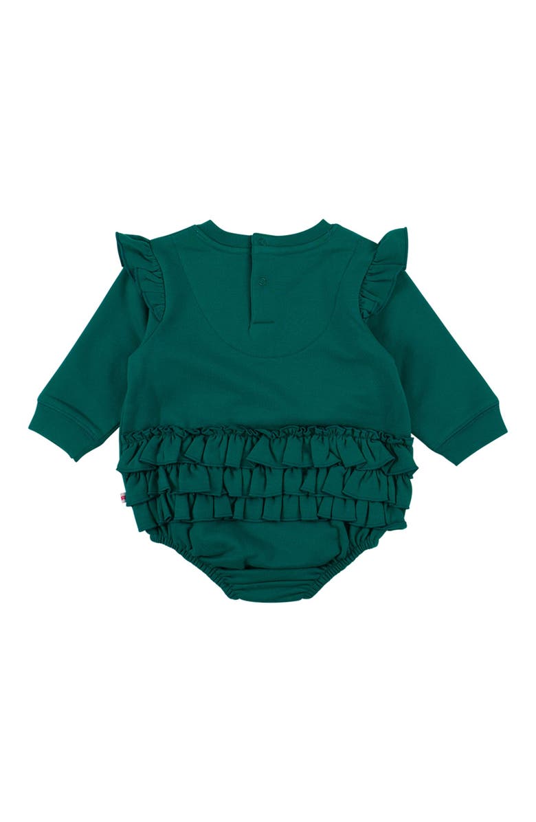 RuffleButts Baby Girls Sweatshirt Bubble Romper, Alternate, color, Emerald Green