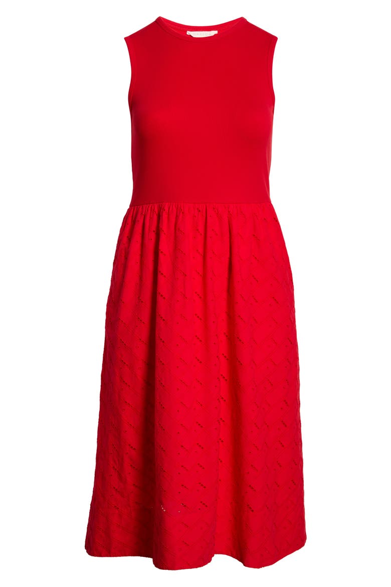 Mixed Media Midi Dress, Alternate, color, RED RADISH