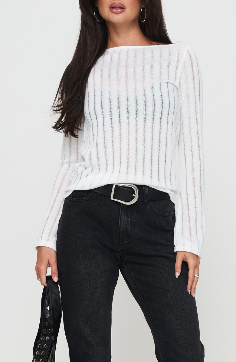 Princess Polly Tuppence Open Stitch Sweater, Main, color, White
