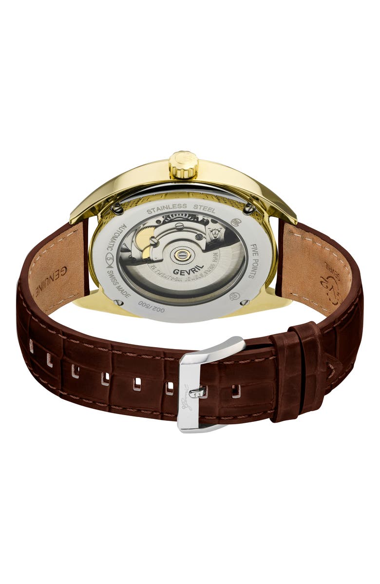 GEVRIL Five Points Swiss Automatic Croc Embossed Leather Strap Watch, 40mm, Alternate, color, 
